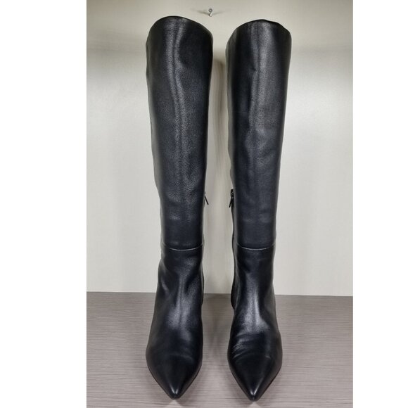 Vince Knee High Kitten Heel Boots, Black Leather, Womens Size 6.5 US / 36.5 - Picture 2 of 11